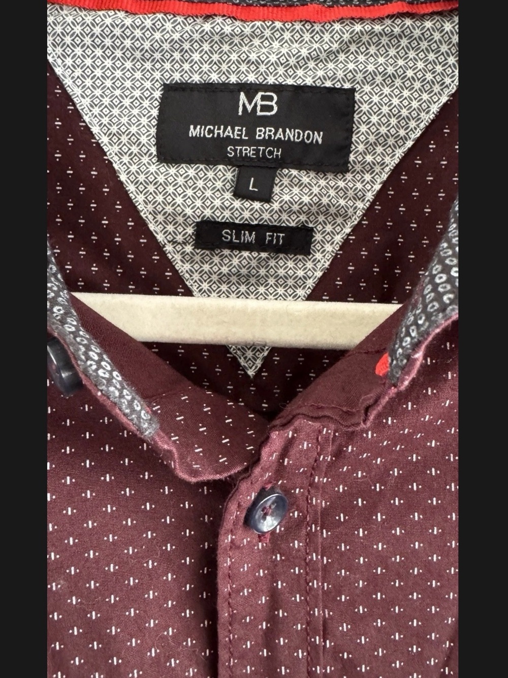 Michael Brandon Burgundy Shirt with White Microdots - Picture 5 of 5